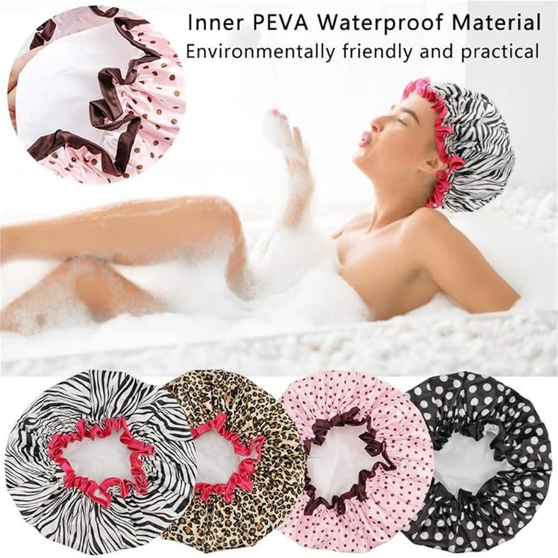 Fashion Double Layer Waterproof Shower Cap - Essential Bathroom Accessory For Hair Care(White stripes) - Image 4