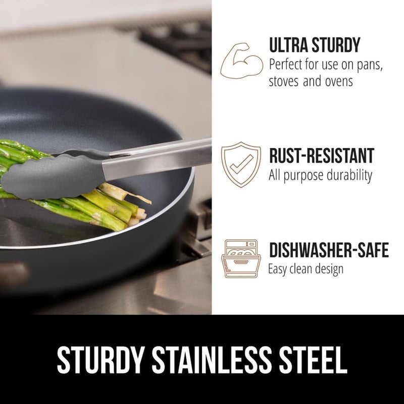 GORILLA GRIP Stainless Steel Heat Resistant Kitchen Tongs for Cooking, 9 + 12 Inch, Set of 2 BBQ Tong, Non Scratch Silicone Tip for Pan, Strong Grip, Grab Food, Toss Salad, Air Fryer, Pull Lock, Gray - Image 5
