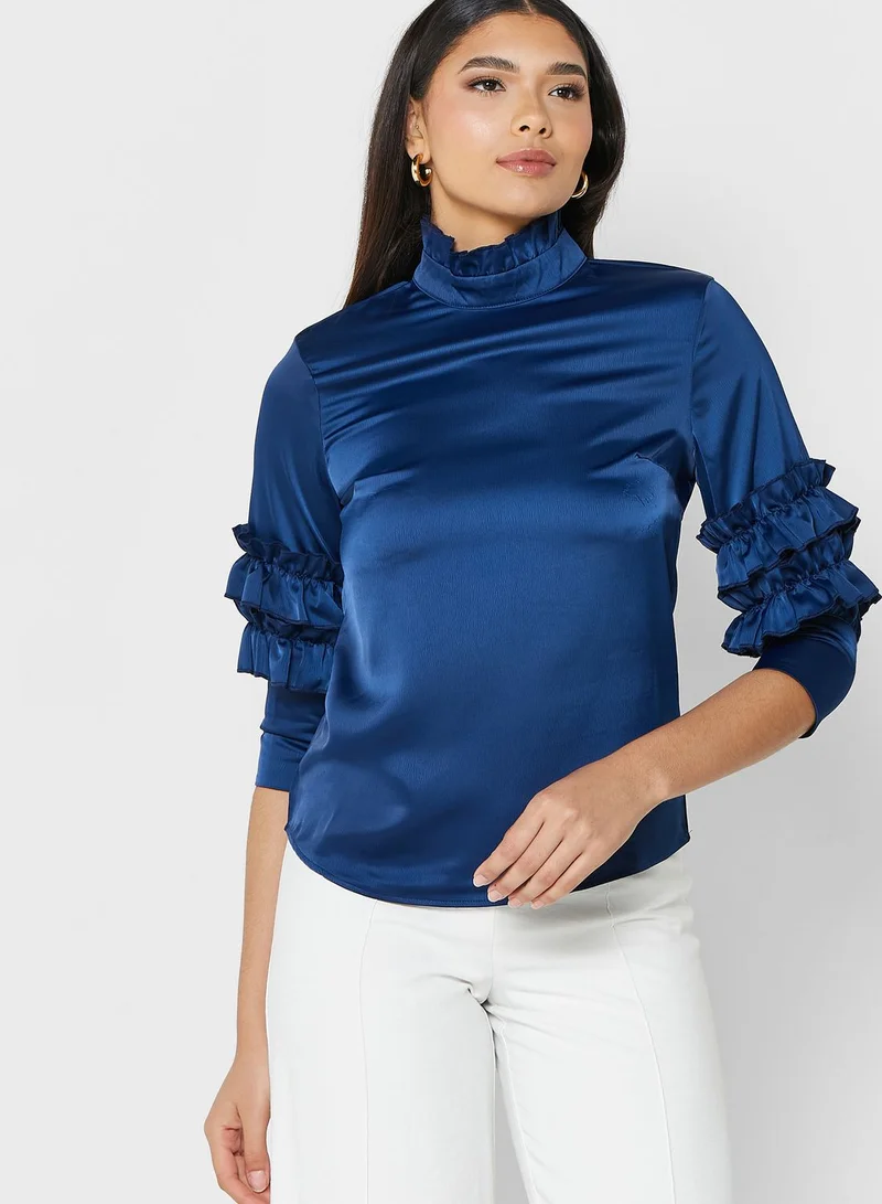 ELLA Ruffle Sleeve Hem Detail Top