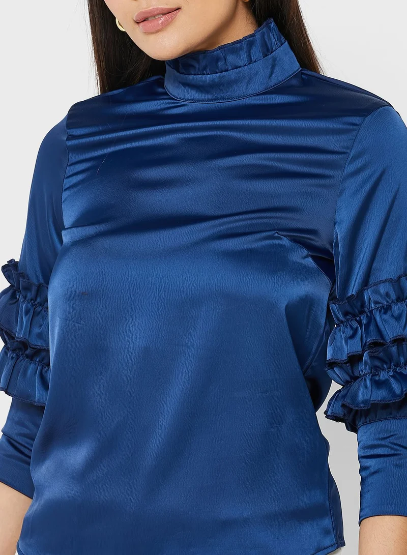 ELLA Ruffle Sleeve Hem Detail Top