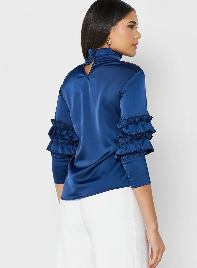 ELLA Ruffle Sleeve Hem Detail Top