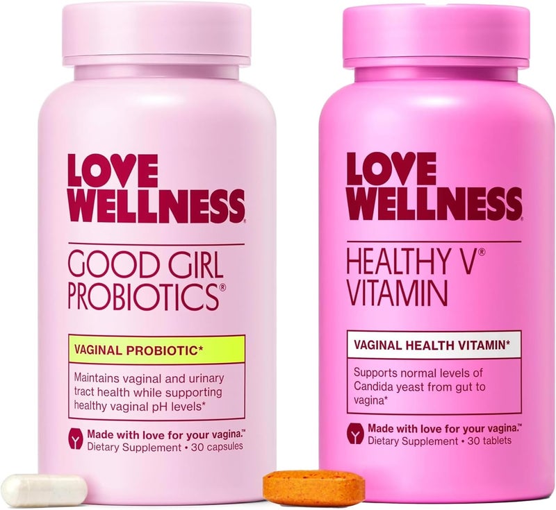 Love Wellness Good Girl Probiotics and Healthy V Vitamin  Womens Wellness Duo  Womens Probiotics Supplements for pH Balance and Vaginal Health - Image 1