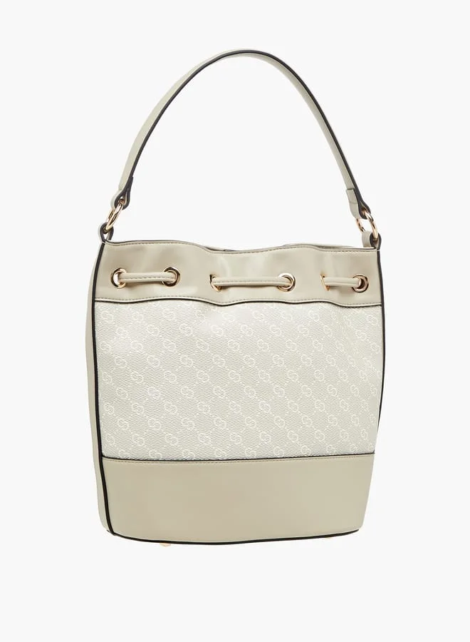 سيليست Women Monogram Print Bucket Bag with Drawstring Closure