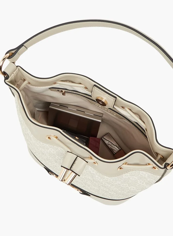 سيليست Women Monogram Print Bucket Bag with Drawstring Closure