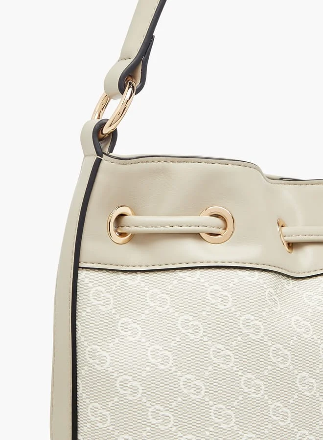 سيليست Women Monogram Print Bucket Bag with Drawstring Closure