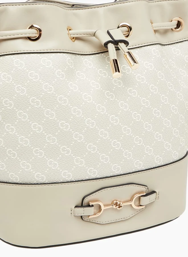 سيليست Women Monogram Print Bucket Bag with Drawstring Closure