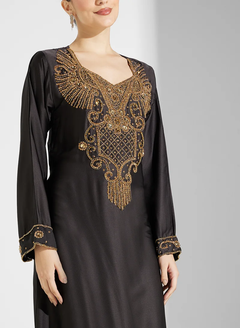 ARABIAN CLOSET Embellished Belted Jalabiya