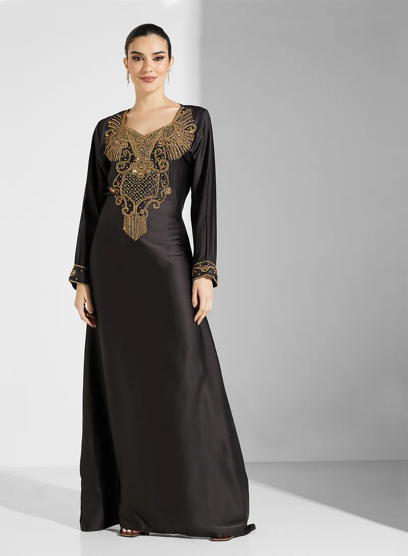 ARABIAN CLOSET Embellished Belted Jalabiya