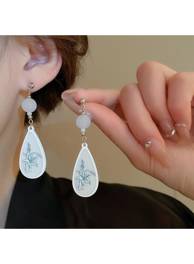 New Chinese Bamboo Fan Tassel Ear Hook Style Retro Temperament Earrings Niche National Fashion