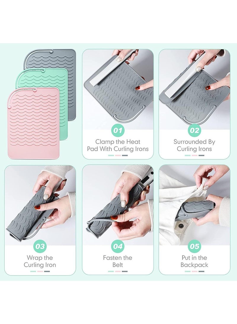 Mmmon 3Pcs Hair Irons Insulation Pad, Portable Travel Hot Tools Pad Cover, Heat Resistant Silicone Mat for All Curling Iron, Hair Straightener, Flat Irons and Hair Styling Tools - Image 2