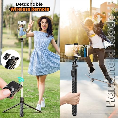 WeCool S5s Neo Bluetooth Selfie Stick with Tripod Stand, 71inc/ 180cm Long Selfie Stick with 6-Section Stable Base, Tripod Mobile Holder, Compatible with Mobile for Video & Photoshoot - Image 4