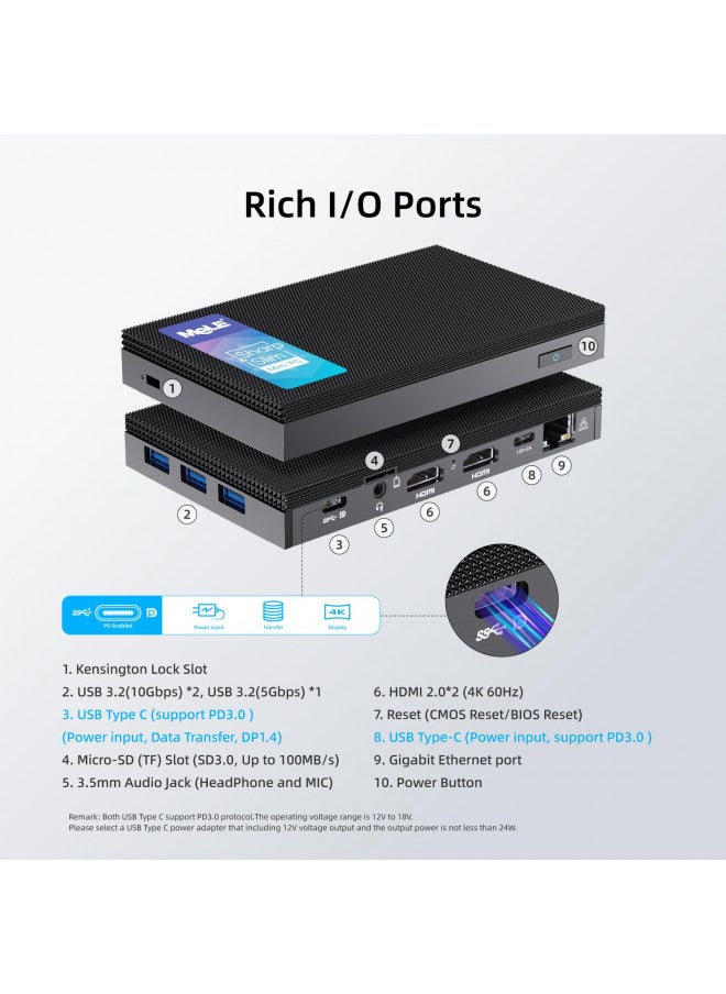 Mele - MeLE Quieter3C Fanless Mini PC Windows 11 Pro Celeron N5105 8GB 256GB Micro Computer with Full Function Type C Small Desktop WiFi6 Ethernet PXE Unlock BIOS PD Industrial Personal Media - Image 1