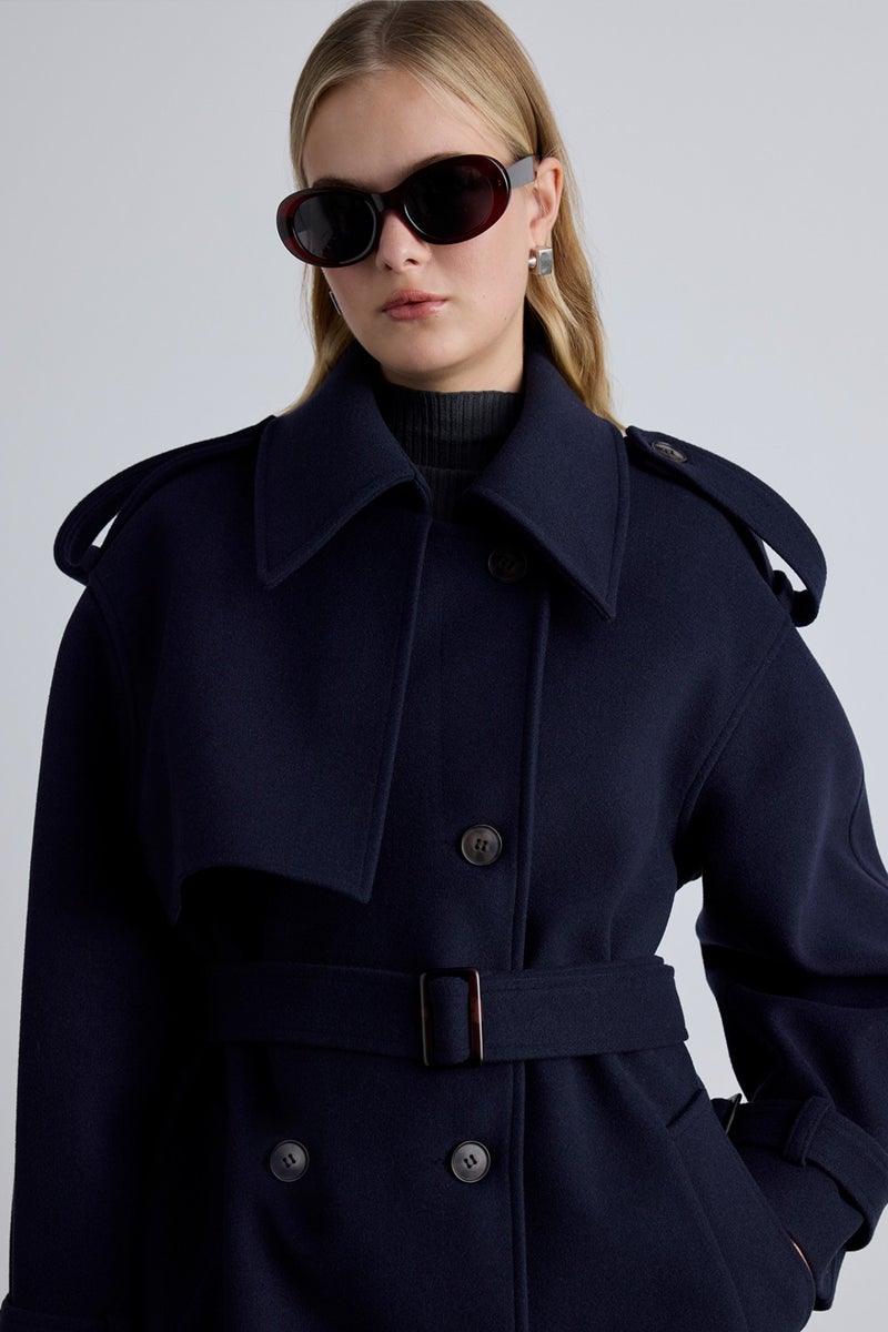 Manuka Epaulette Detailed Cashmere Coat Navy Blue  - Image 2
