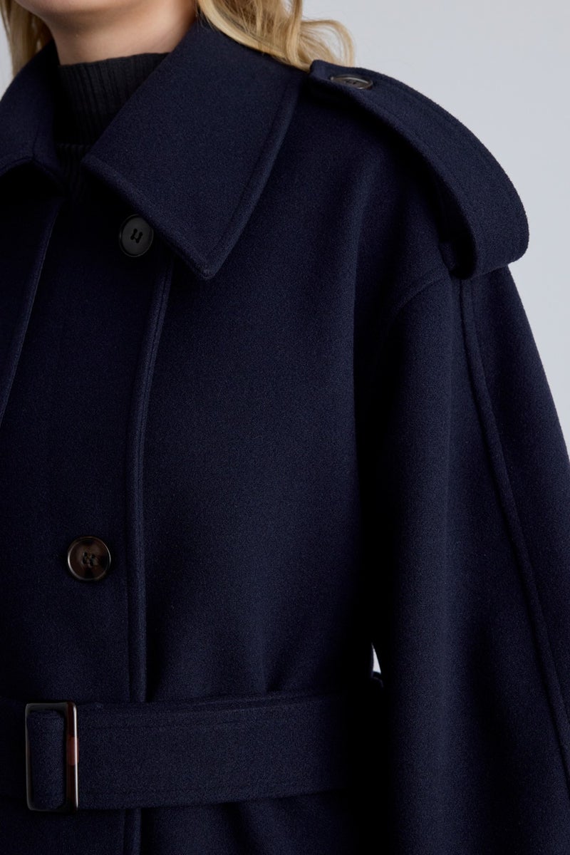 Manuka Epaulette Detailed Cashmere Coat Navy Blue  - Image 5
