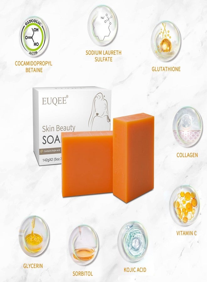 EUQEE Glutathione Kojic Acid Soap, 5 oz Glutathione Soap Bars with Glutathione, Vitamin C, Collagen for Rejuvenating Skin, Reduces the Appearance of Dark Spots Fine Lines with a Foaming Net- 2 x 142g - Image 2