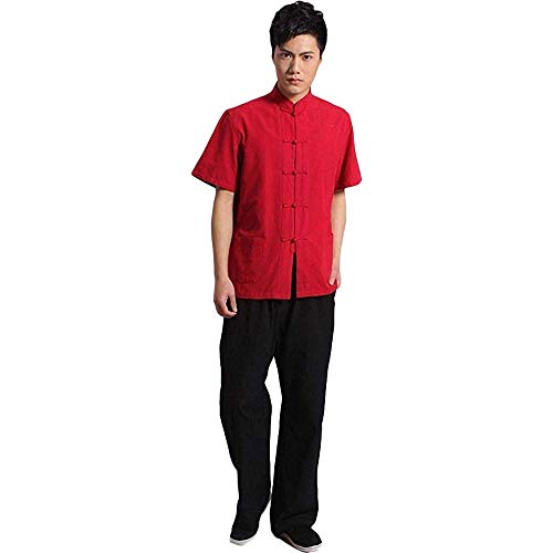 ZooBoo 100% Cotton Short Sleeve Kung Fu Shirt – Traditional Chinese Martial Arts Top for Men & Women (L, Red) - Image 2