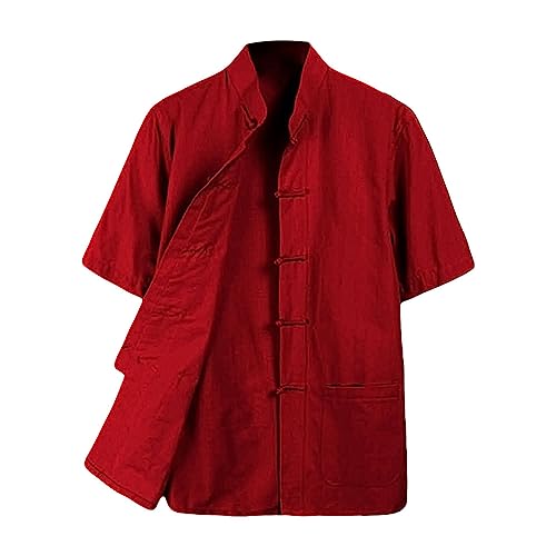 ZooBoo 100% Cotton Short Sleeve Kung Fu Shirt – Traditional Chinese Martial Arts Top for Men & Women (L, Red) - Image 1