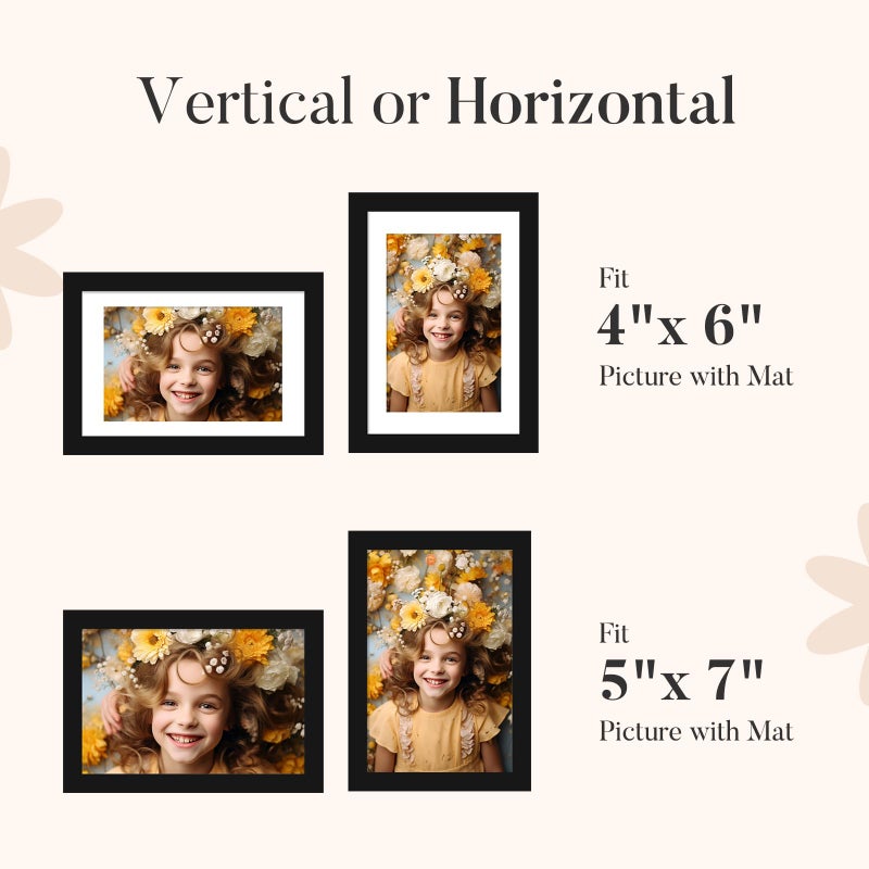 TWING 2 Pack Black 5x7 Matted Picture Frames, Display 4x6 Photos with Mat or 5x7 Without for Tabletop Display - Image 2