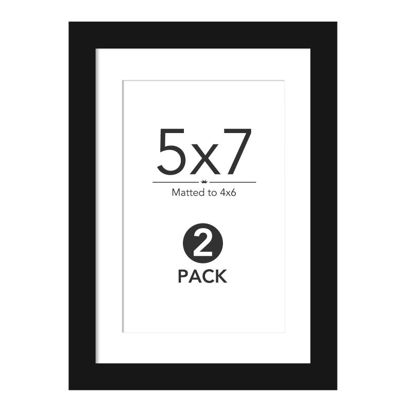 TWING 2 Pack Black 5x7 Matted Picture Frames, Display 4x6 Photos with Mat or 5x7 Without for Tabletop Display - Image 1