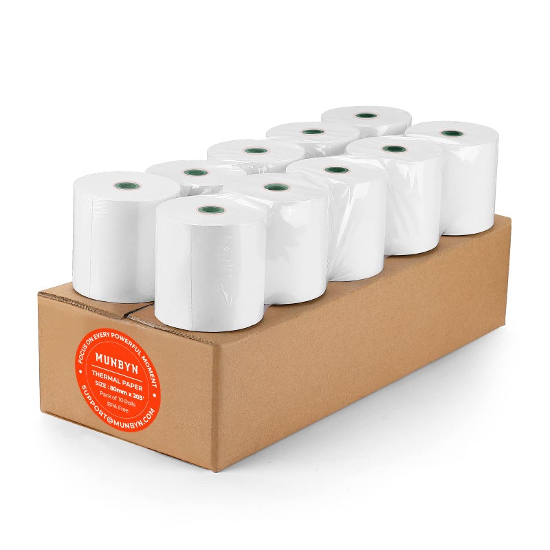 MUNBYN Thermal Paper 3 1/8 x 230ft, 10 Rolls Receipt Paper Work for Star Micronics TSP100 TSP143 Epson 80mm Receipt Printer Square POS Register, 80mm Thermal Receipt Papers, BPA Free, Plus Version - Image 1
