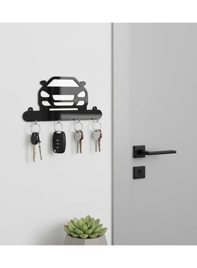 Decorative MDF Wood Wall Key Hanger Modern Car Front Design with 4 Metal Hooks 25x15 cm Easy and Quick Installation with Strong Double Face Adhesive No Screws No Cracking 1 Piece Black - Image 3