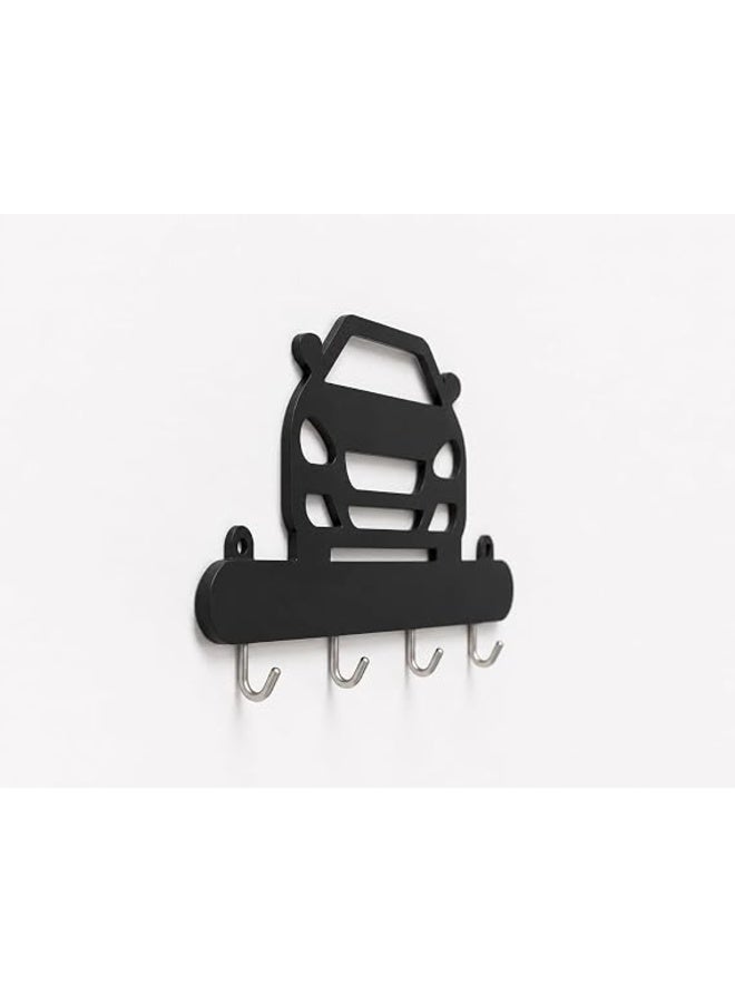 Decorative MDF Wood Wall Key Hanger Modern Car Front Design with 4 Metal Hooks 25x15 cm Easy and Quick Installation with Strong Double Face Adhesive No Screws No Cracking 1 Piece Black - Image 2
