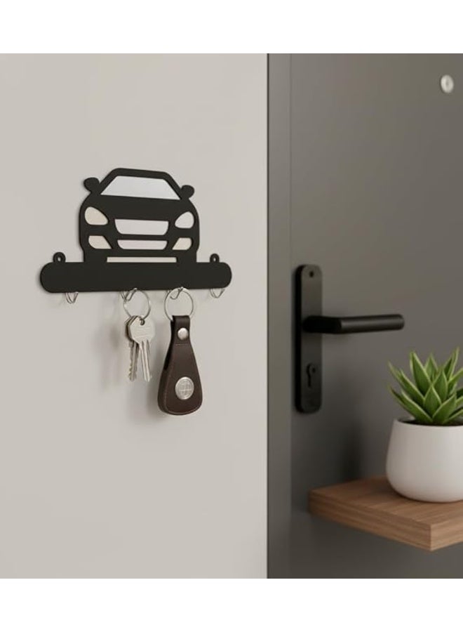 Decorative MDF Wood Wall Key Hanger Modern Car Front Design with 4 Metal Hooks 25x15 cm Easy and Quick Installation with Strong Double Face Adhesive No Screws No Cracking 1 Piece Black - Image 4