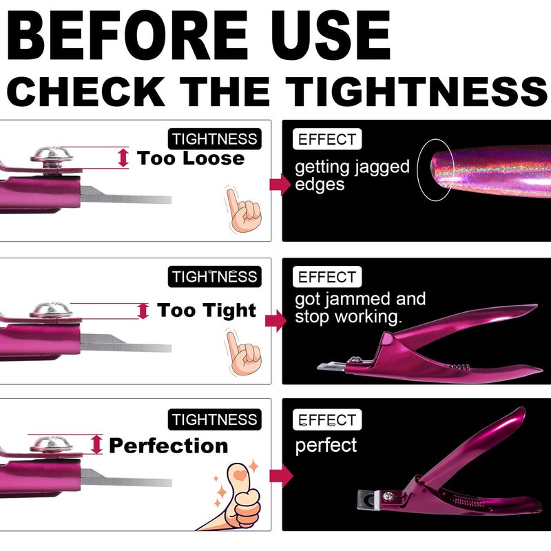 GA&EN Violet Red Premium Adjustable Nail Clippers with Magnets Sizers for Acrylic Nails, Stainless Steel Nail Cutter Trimmer for Artificial Fake False Tips Manicure Sharp Blade Clip Tool for Salon Beauty - Image 5