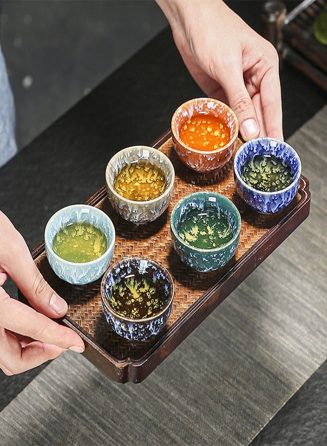 هاهاهاي 6 قطع فناجين قهوة اسبريسو أكواب شاي سيراميك مع علبة هدايا، طقم أكواب قهوة بورسلين أنيق من البورسلين، 6 ألوان من أكواب الشاي المزججة، مثالي للاستخدام في المنزل والمكتب والمطعم والهدايا - Image 3