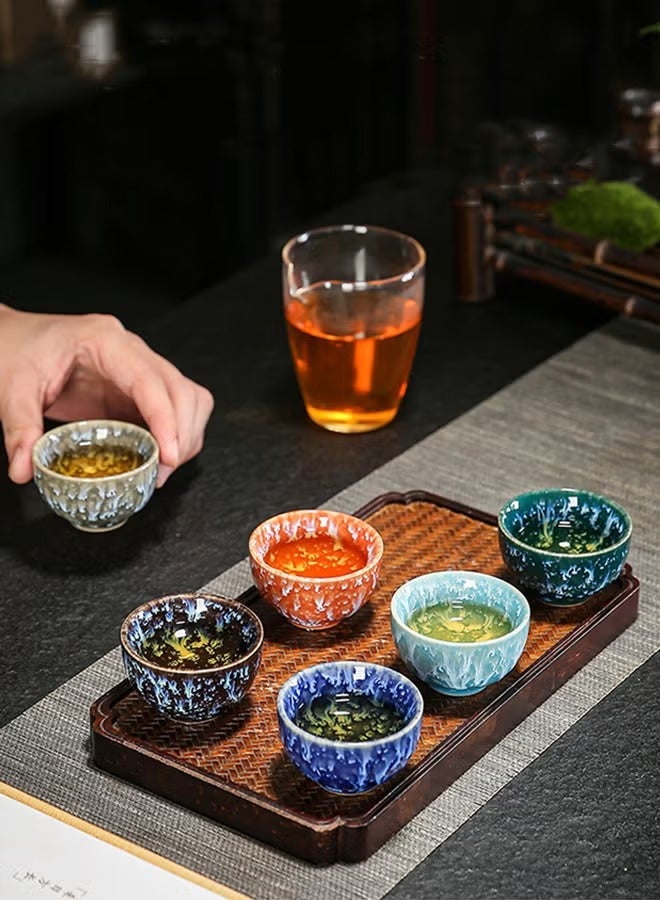 هاهاهاي 6 قطع فناجين قهوة اسبريسو أكواب شاي سيراميك مع علبة هدايا، طقم أكواب قهوة بورسلين أنيق من البورسلين، 6 ألوان من أكواب الشاي المزججة، مثالي للاستخدام في المنزل والمكتب والمطعم والهدايا - Image 4