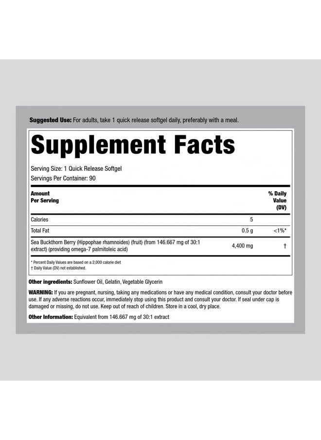 Piping Rock - Sea Buckthorn Oil Capsules 4400Mg ; 90 Softgels ; Sea Buckthorn Berry Extract ; With Omega7 ; Gluten Free Nongmo - Image 1