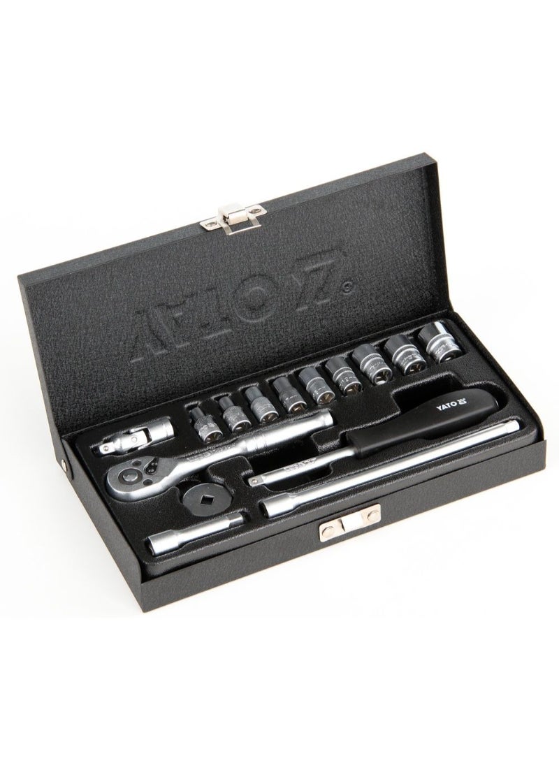 YATO Socket Sets 15pcs/set 1/4"Dr Metal Box YT-14411