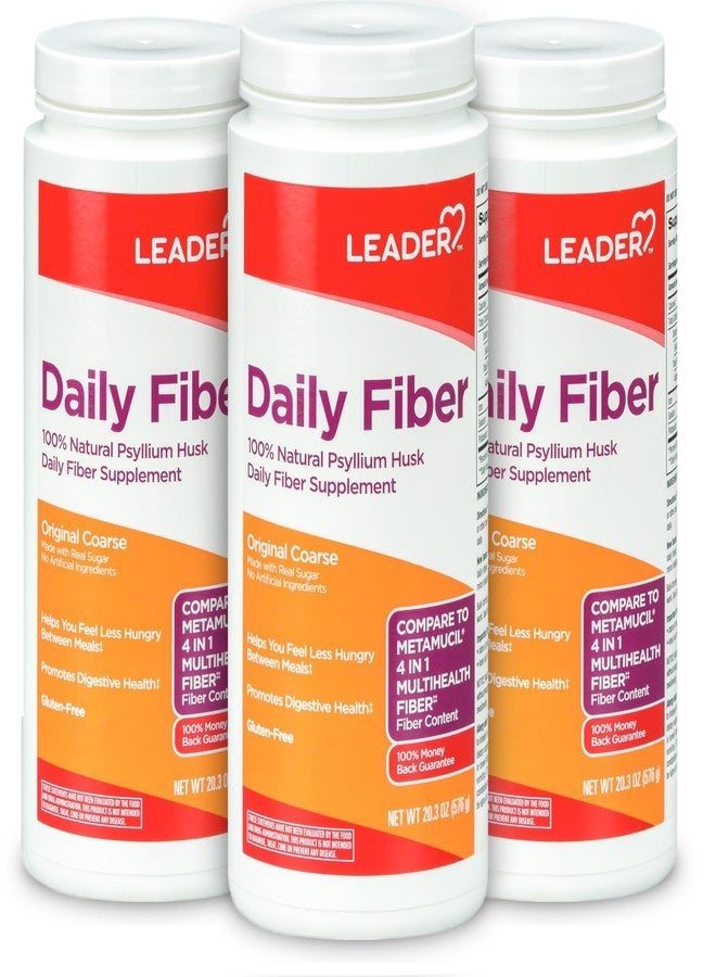 Leader Psyllium Husk Powder Supplement 4-in-1 Fiber for Digestive Health, Plant Based 100% Natural Psyllium Husk Daily Fiber, Gluten Free, Non-GMO, Compare to Metamucil 20.3 OZ (Pack of 3) - Image 1