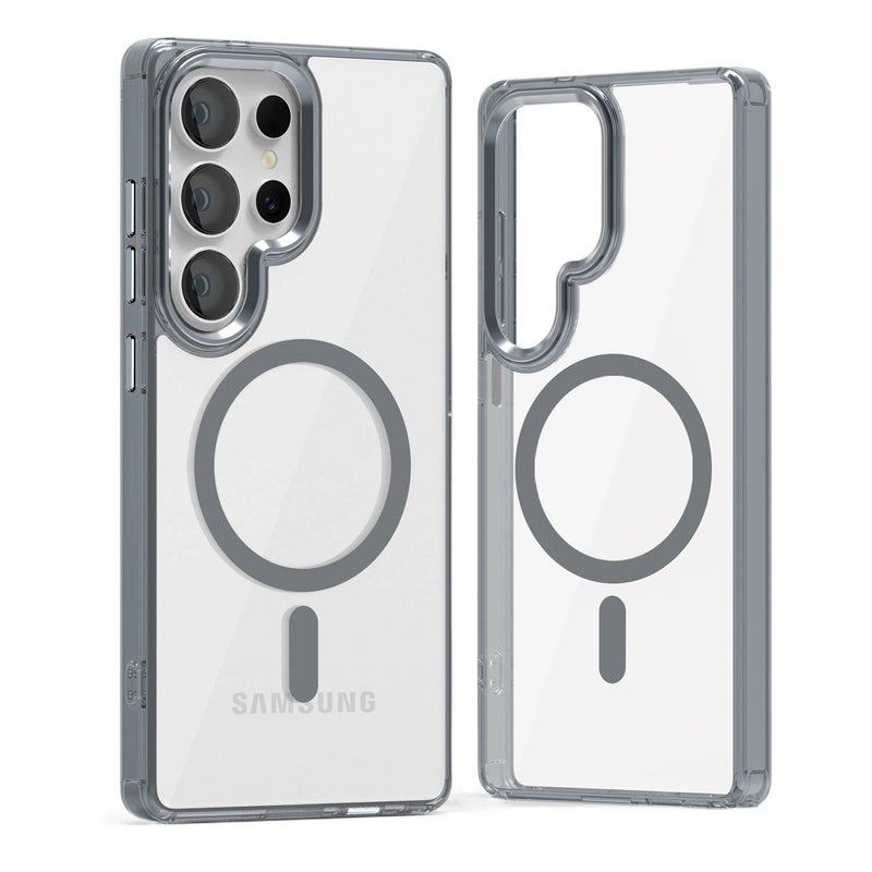 غطاء MagSafe بMetal لـ Samsung Galaxy S24 Plus مع حماية من السقوط ومغناطيس قوي مع مقاوم للصدمات مع مغناطيسي مع إطار عدسة معدني باللون رمادي خفيف الحمل للاستخدام الداخلي للعائلة - Image 1