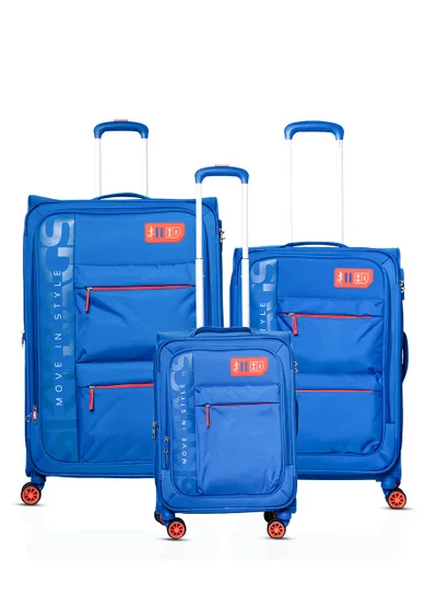 Skybags Vanguard Set of 3 Luggage with Anti Theft Zipper| Smooth Dual Wheels| Wet Pouch for toiletries| Cabin, Medium, Large| Blue