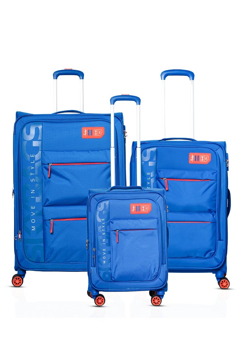Skybags - Vanguard Set of 3 Luggage with Anti Theft Zipper| Smooth Dual Wheels| Wet Pouch for toiletries| Cabin, Medium, Large| Blue - Image 1