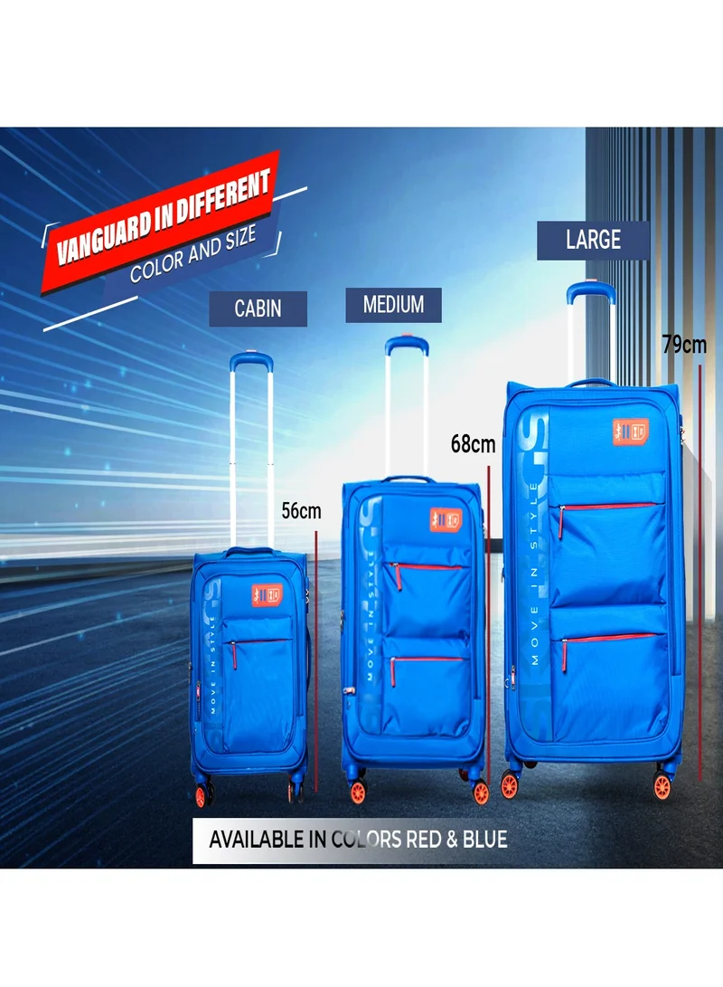 Skybags Vanguard Set of 3 Luggage with Anti Theft Zipper| Smooth Dual Wheels| Wet Pouch for toiletries| Cabin, Medium, Large| Blue
