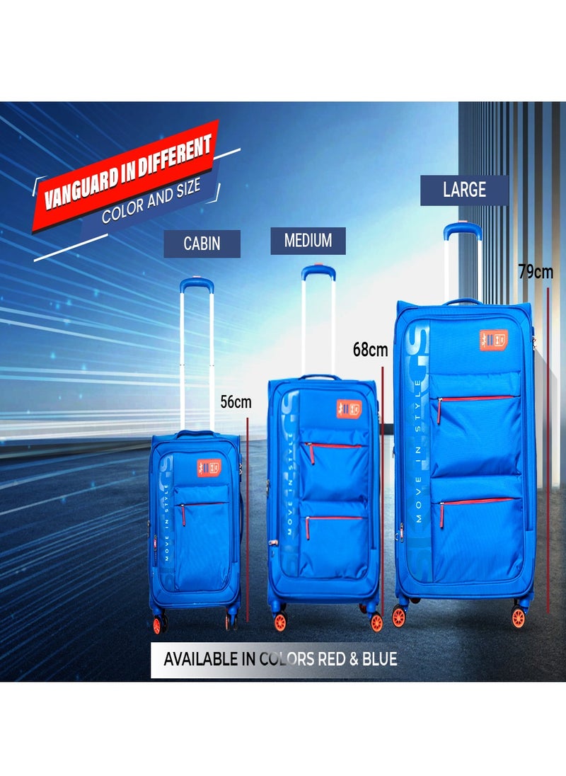 Skybags - Vanguard Set of 3 Luggage with Anti Theft Zipper| Smooth Dual Wheels| Wet Pouch for toiletries| Cabin, Medium, Large| Blue - Image 1