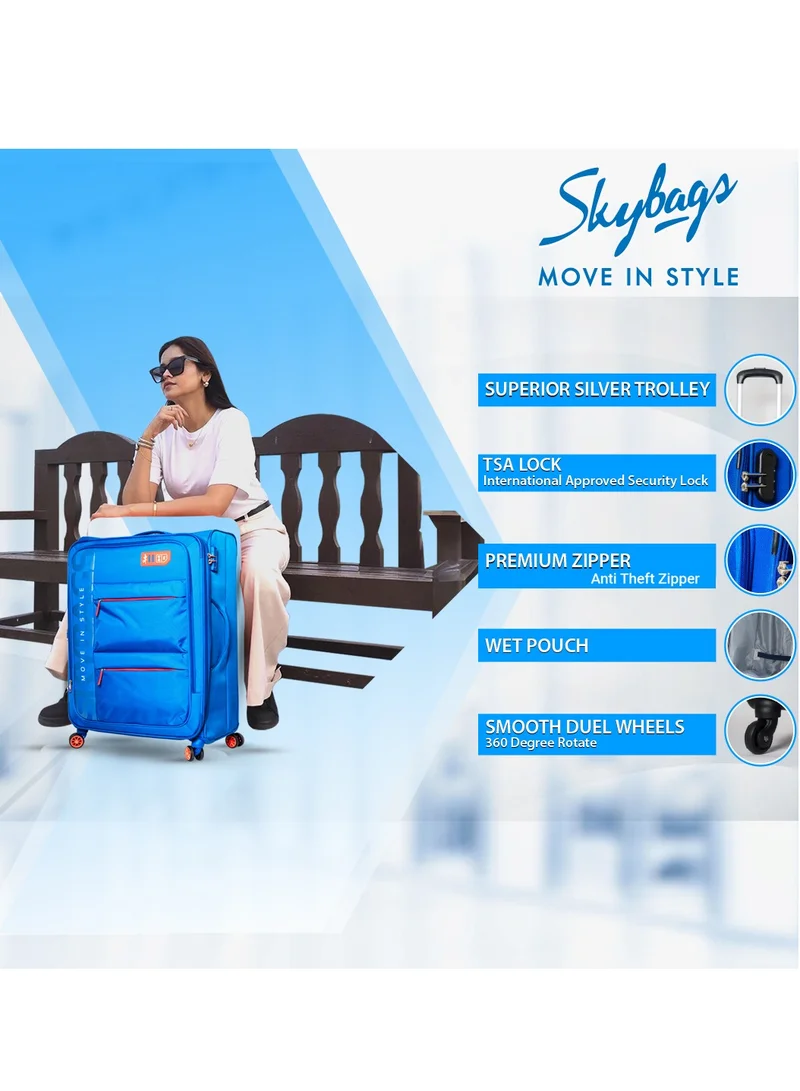 Skybags Vanguard Set of 3 Luggage with Anti Theft Zipper| Smooth Dual Wheels| Wet Pouch for toiletries| Cabin, Medium, Large| Blue