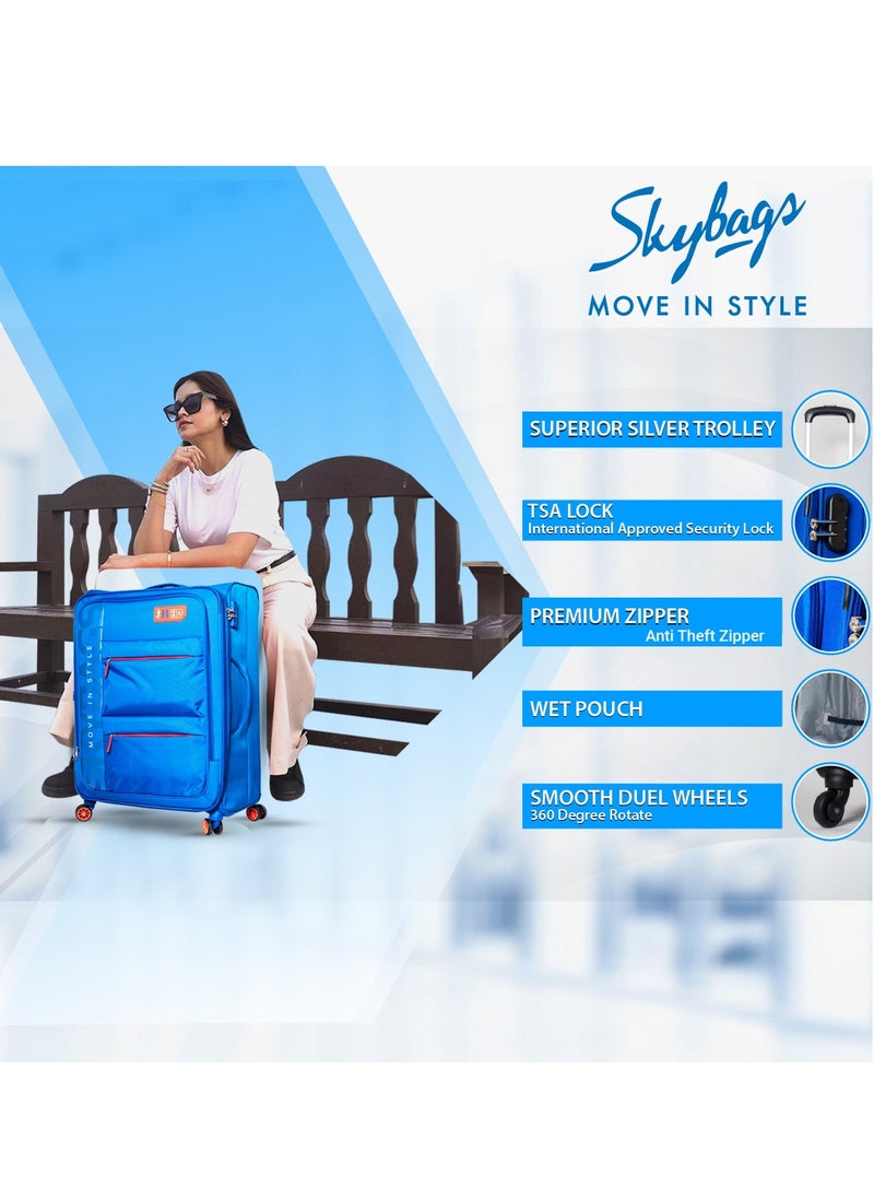 Skybags - Vanguard Set of 3 Luggage with Anti Theft Zipper| Smooth Dual Wheels| Wet Pouch for toiletries| Cabin, Medium, Large| Blue - Image 1