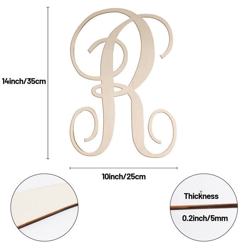 Focal20 Cursive Wooden Letters for Wall Decor 14 Inch Large Wooden Letters Unfinished Monogram Wood Letter Crafts Alphabet Sign Cutouts for DIY Painting Door Hanger (R) - Image 2