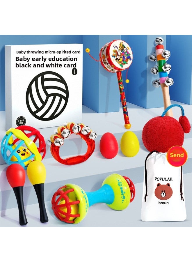 Baby Toy Educational 0 A 1 Year Old Hand Rattle Grip Training 6 Baby 4 To 3 Months Sandhammer Small Four Bells 2-Color:[Luxury 10-piece Set + Black And White Card] (0-12 Months) To Send Storage Bag - Image 1