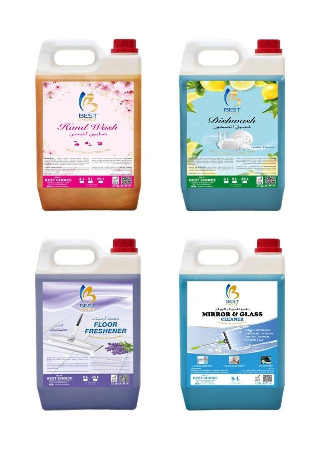 Best Choice 4-in-1 Cleaning Pack - Dish Wash, Floor Freshener Lavender, Hand Wash & Glass Cleaner - 5 L Each - Image 1