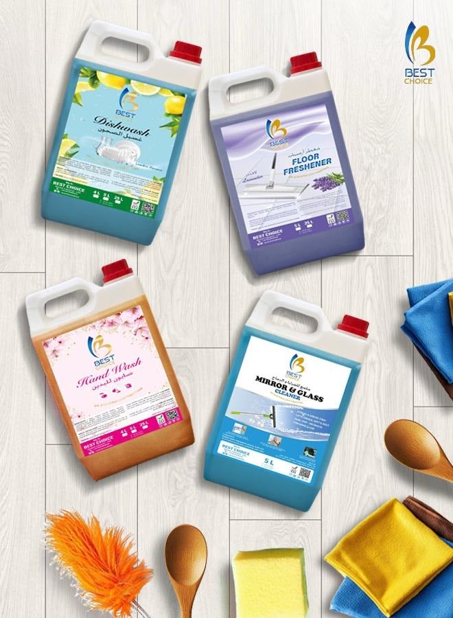 Best Choice 4-in-1 Cleaning Pack - Dish Wash, Floor Freshener Lavender, Hand Wash & Glass Cleaner - 5 L Each - Image 2