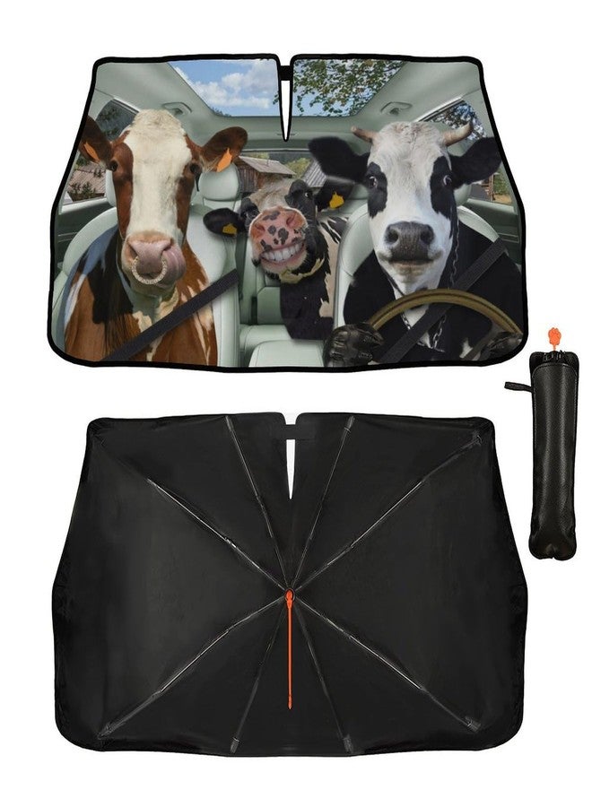 Socira Cow Car Windshield Sunshade Umbrella Foldable Cattle Car Umbrella Cow Driver Sun Shade Car Windshield Cover Funny Car Sunshade Cow Car Accessories Blocks Uv Rays Keeps Car Cool (57" X 30") - Image 2