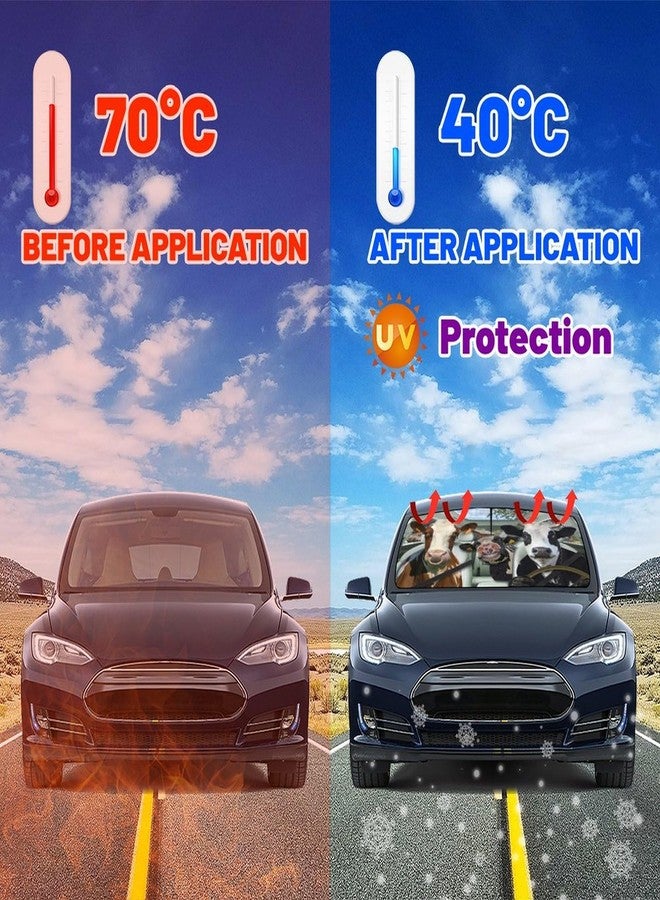 Socira Cow Car Windshield Sunshade Umbrella Foldable Cattle Car Umbrella Cow Driver Sun Shade Car Windshield Cover Funny Car Sunshade Cow Car Accessories Blocks Uv Rays Keeps Car Cool (57" X 30") - Image 3
