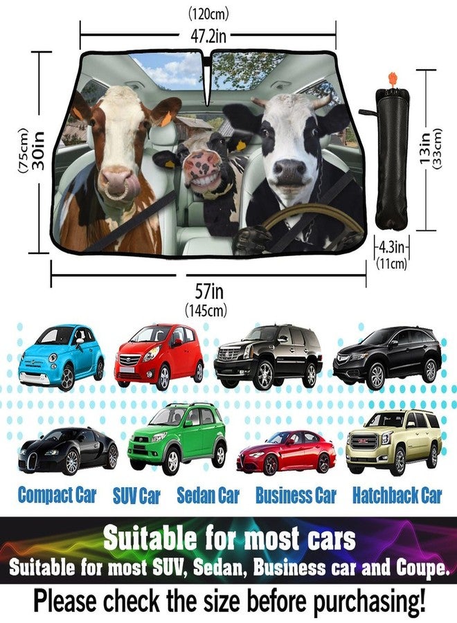 Socira Cow Car Windshield Sunshade Umbrella Foldable Cattle Car Umbrella Cow Driver Sun Shade Car Windshield Cover Funny Car Sunshade Cow Car Accessories Blocks Uv Rays Keeps Car Cool (57" X 30") - Image 4