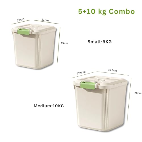 HoopVool® Airtight Rice, Grain, Flour Storage With Scoop, Dry Food, Snacks, Sugar, Baking Supplies, BPA Free- Pet Food Storage Container, Dog Cat Birds Food Bin (5kg + 10kg Set) - Image 2