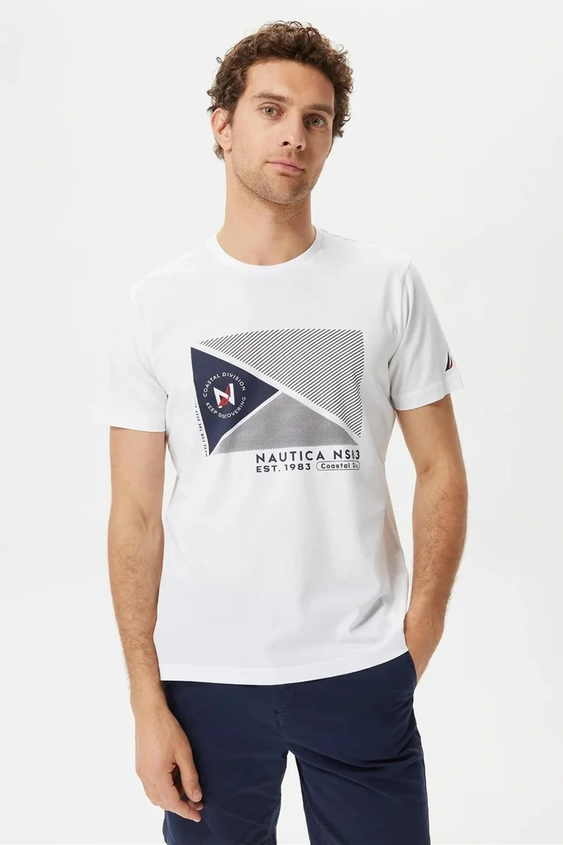 نوتيكا Cotton Brand Printed Crew Neck Standard Fit T Shirt Men's T Shirt V35902T 1Bw