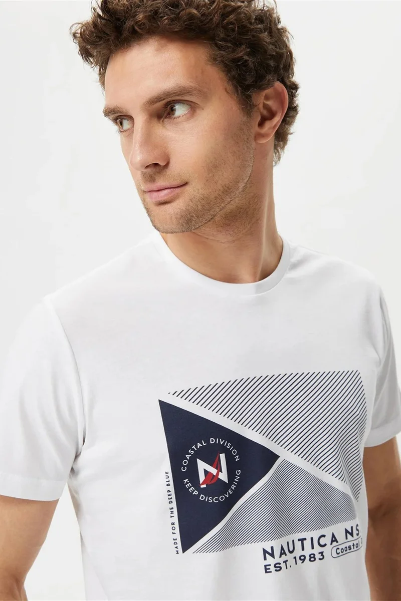 نوتيكا Cotton Brand Printed Crew Neck Standard Fit T Shirt Men's T Shirt V35902T 1Bw